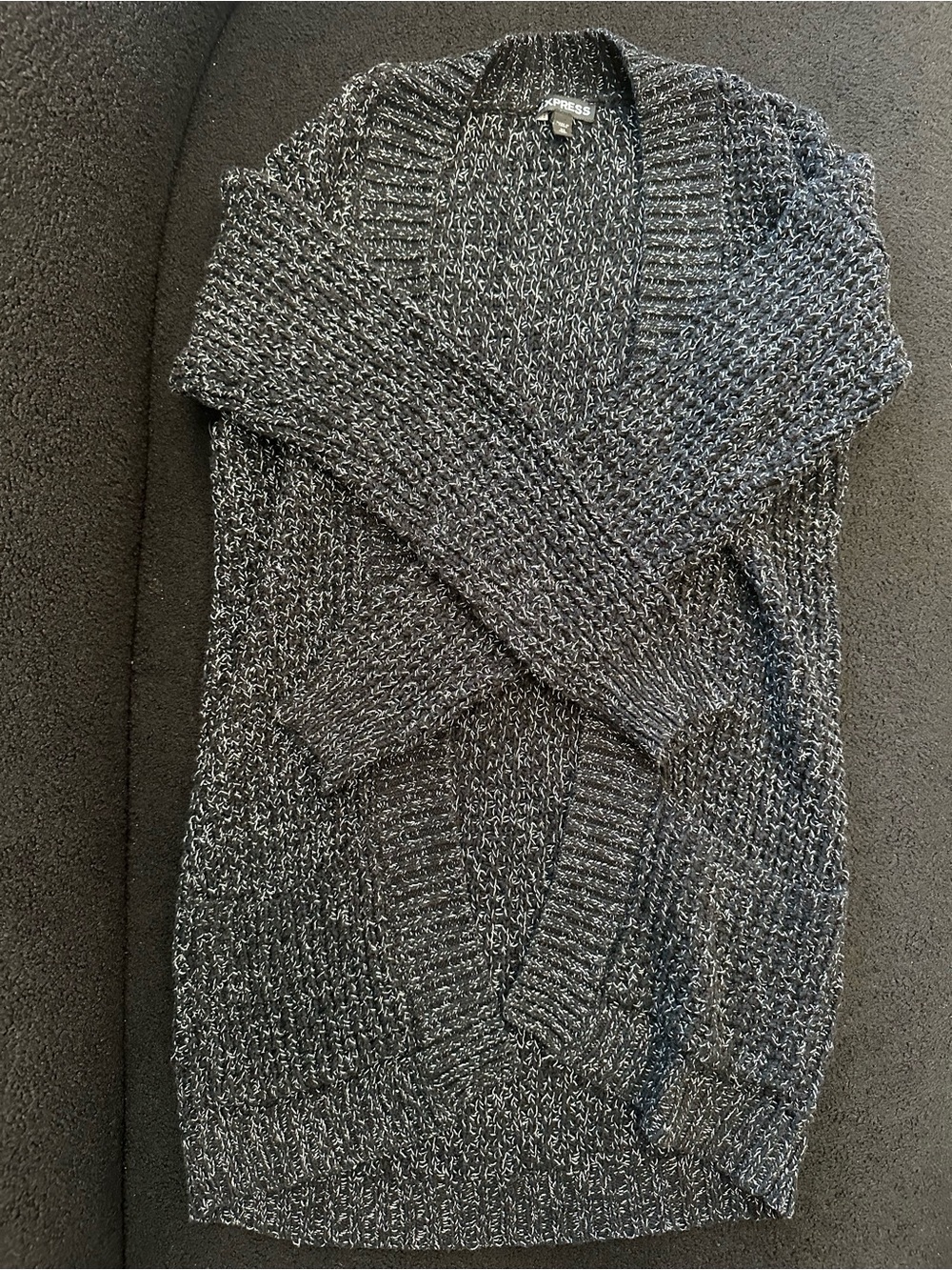 Express Black And White Marled Open Front Cardigan